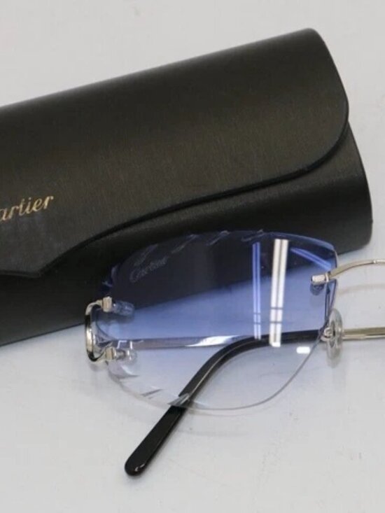 Cartier Glasses Diamond-Cut CT00920 002 Silver Frames / Sky Blue Glass Men*READ* main image 5